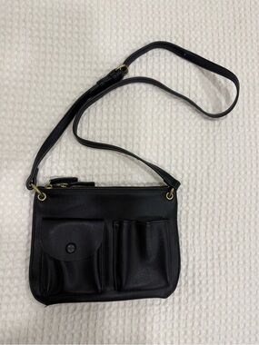 Anthropologie Black Leather Crossbody with Front Pockets